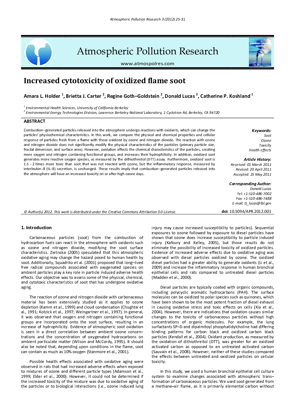 Increased cytotoxicity of oxidized flame soot