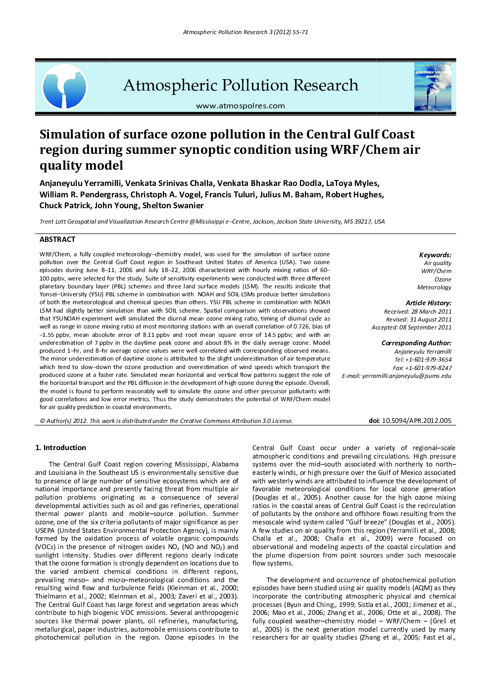 Simulation of surface ozone pollution in the Central Gulf Coast region during summer synoptic condition using WRF/Chem air quality model