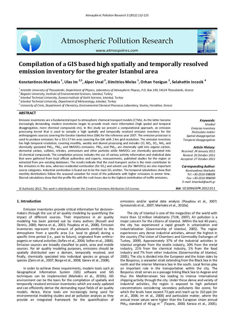 Compilation of a GIS based high spatially and temporally resolved emission inventory for the greater Istanbul area