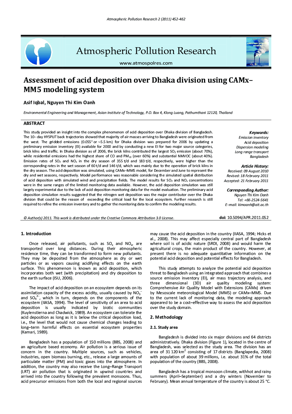 Assessment of acid deposition over Dhaka division using CAMx–MM5 modeling system