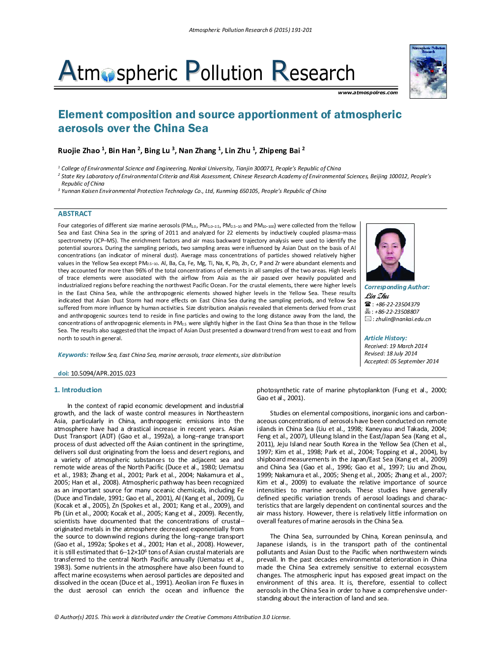 Element composition and source apportionment of atmospheric aerosols over the China Sea