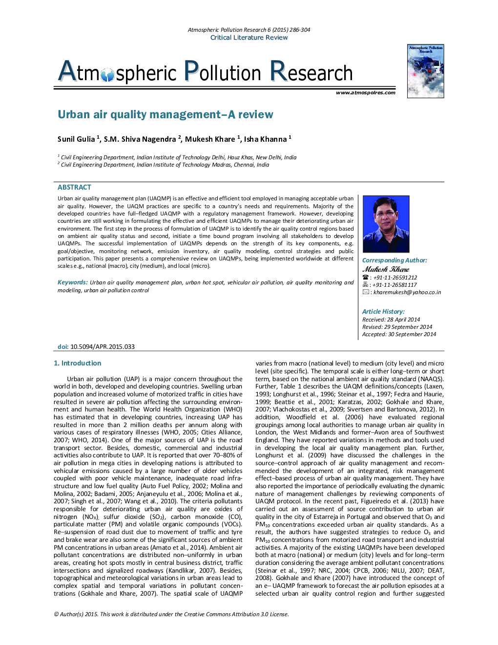 Urban air quality management-A review