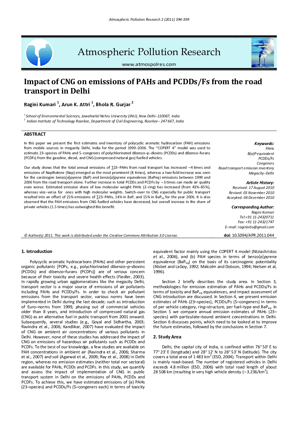 Impact of CNG on emissions of PAHs and PCDDs/Fs from the road transport in Delhi