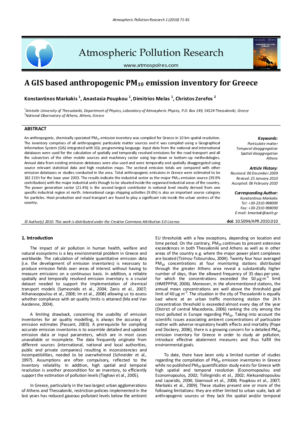 A GIS based anthropogenic PM10 emission inventory for Greece