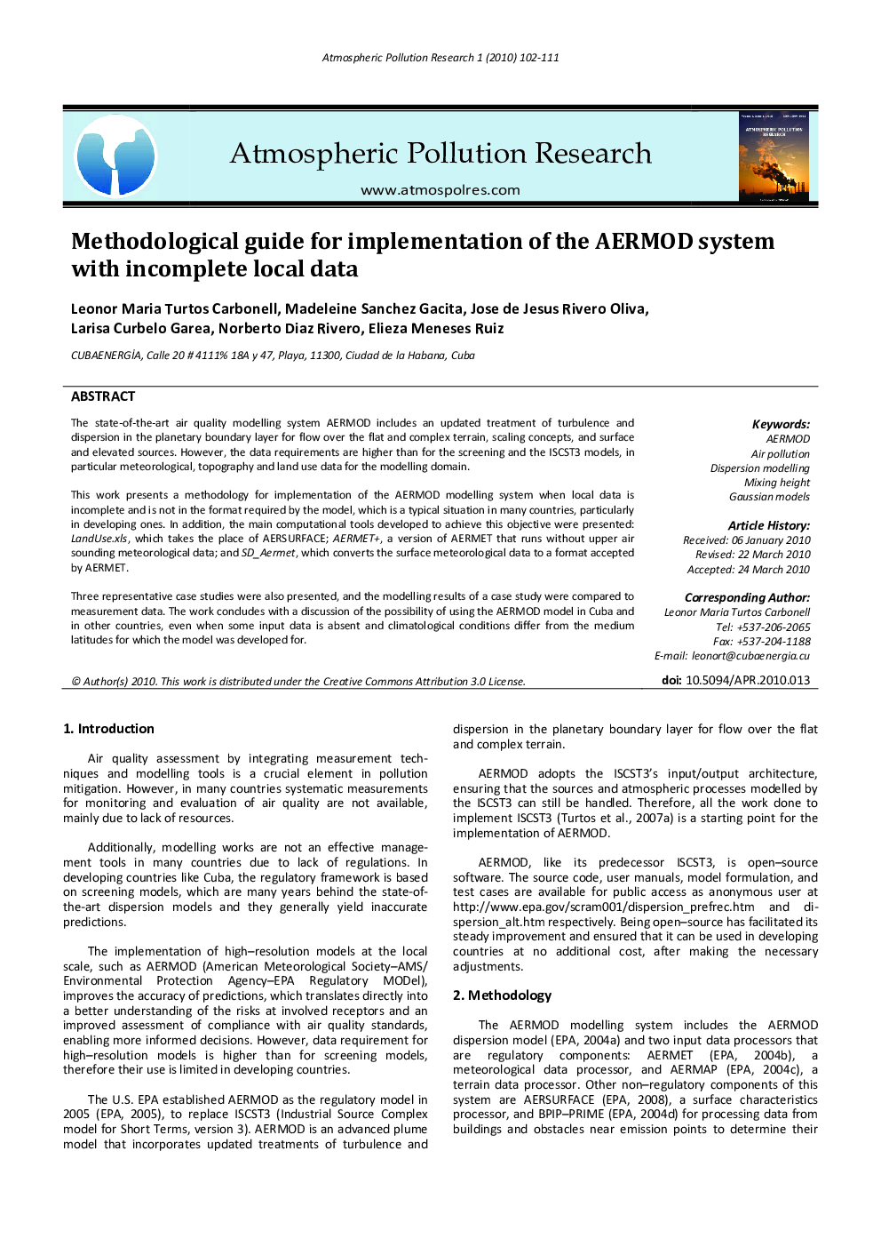 Methodological guide for implementation of the AERMOD system with incomplete local data