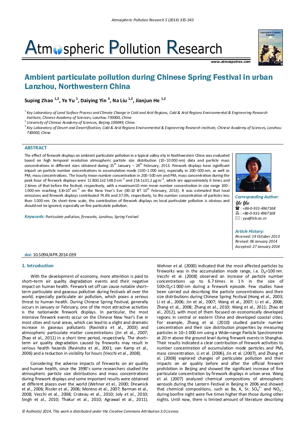 Ambient particulate pollution during Chinese Spring Festival in urban Lanzhou, Northwestern China