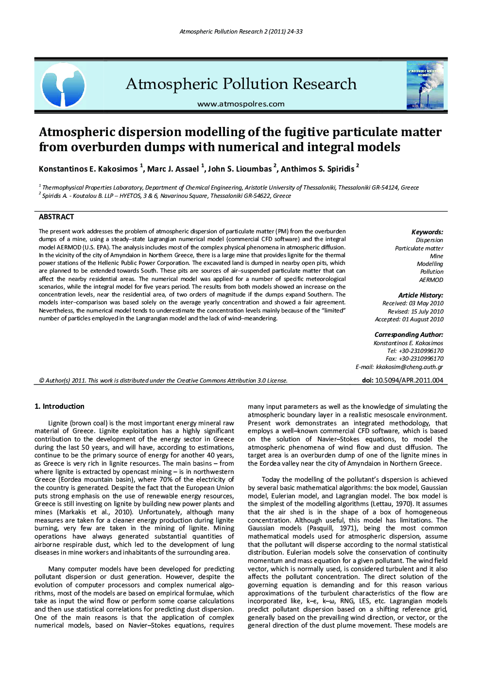 Atmospheric dispersion modelling of the fugitive particulate matter from overburden dumps with numerical and integral models