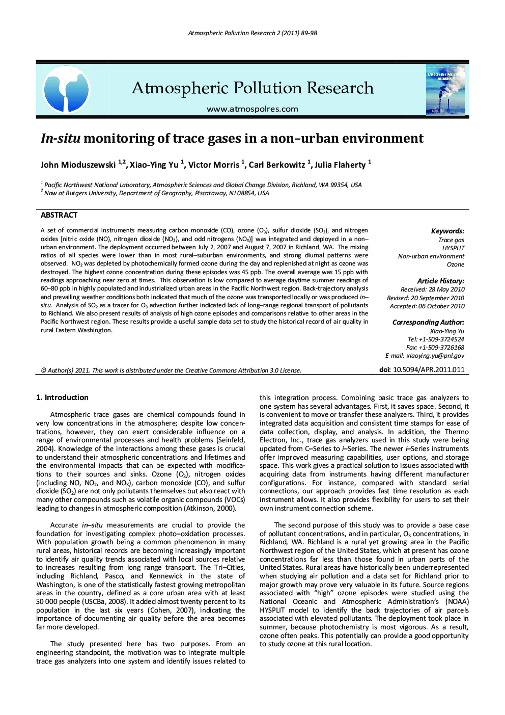 عکس صفحه اول مقاله: In-situ monitoring of trace gases in a non–urban environment In-situ monitoring of trace gases in a non–urban environment