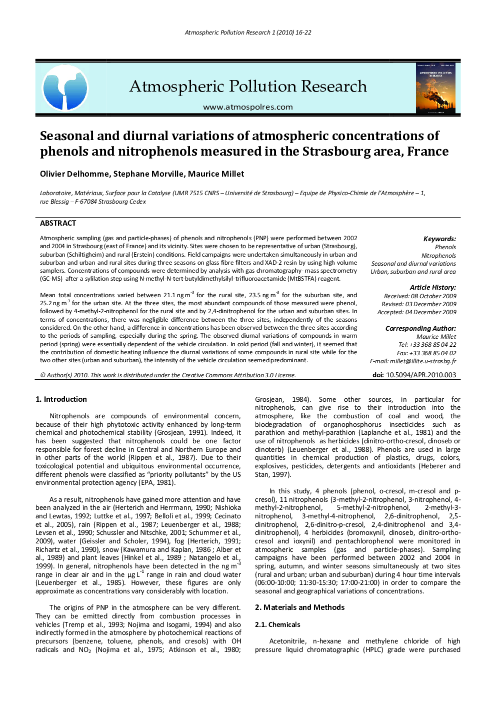 Seasonal and diurnal variations of atmospheric concentrations of phenols and nitrophenols measured in the Strasbourg area, France