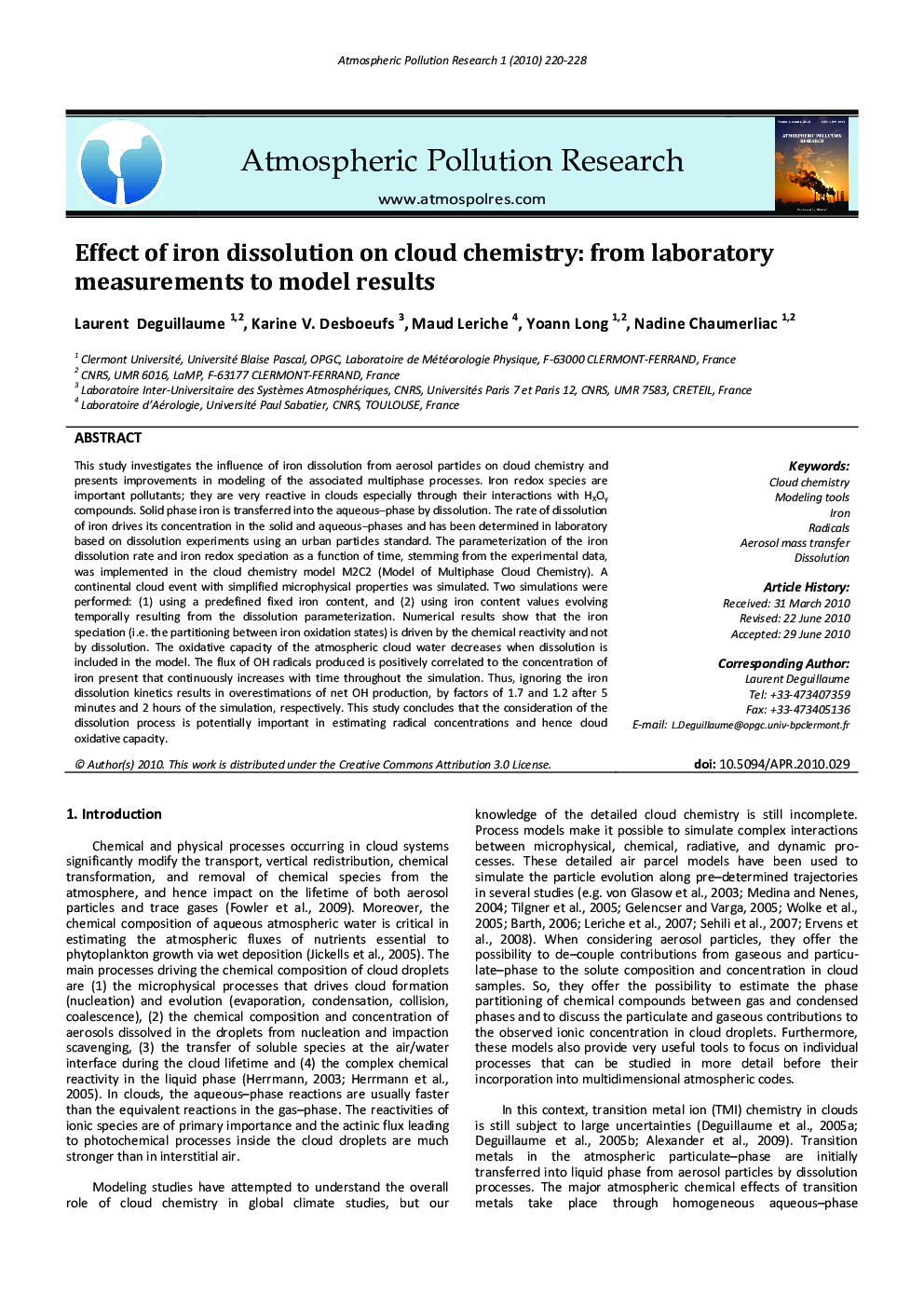 Effect of iron dissolution on cloud chemistry: from laboratory measurements to model results