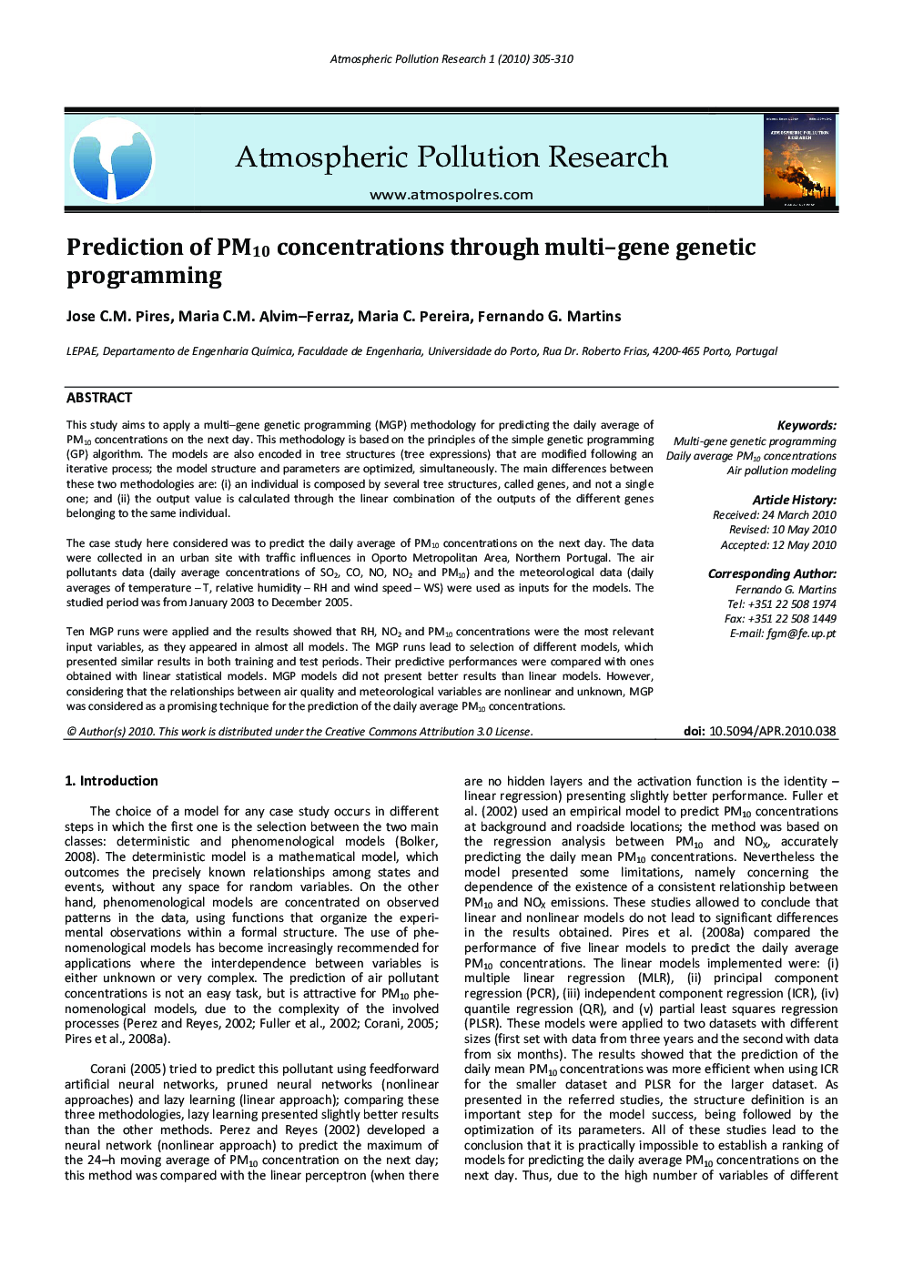 Prediction of PM10 concentrations through multi–gene genetic programming