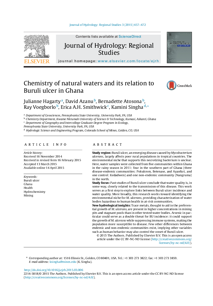 Chemistry of natural waters and its relation to Buruli ulcer in Ghana