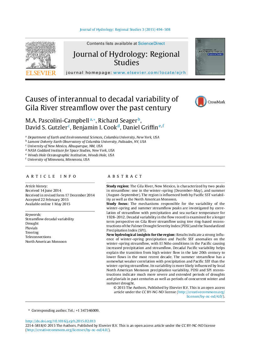 Causes of interannual to decadal variability of Gila River streamflow over the past century