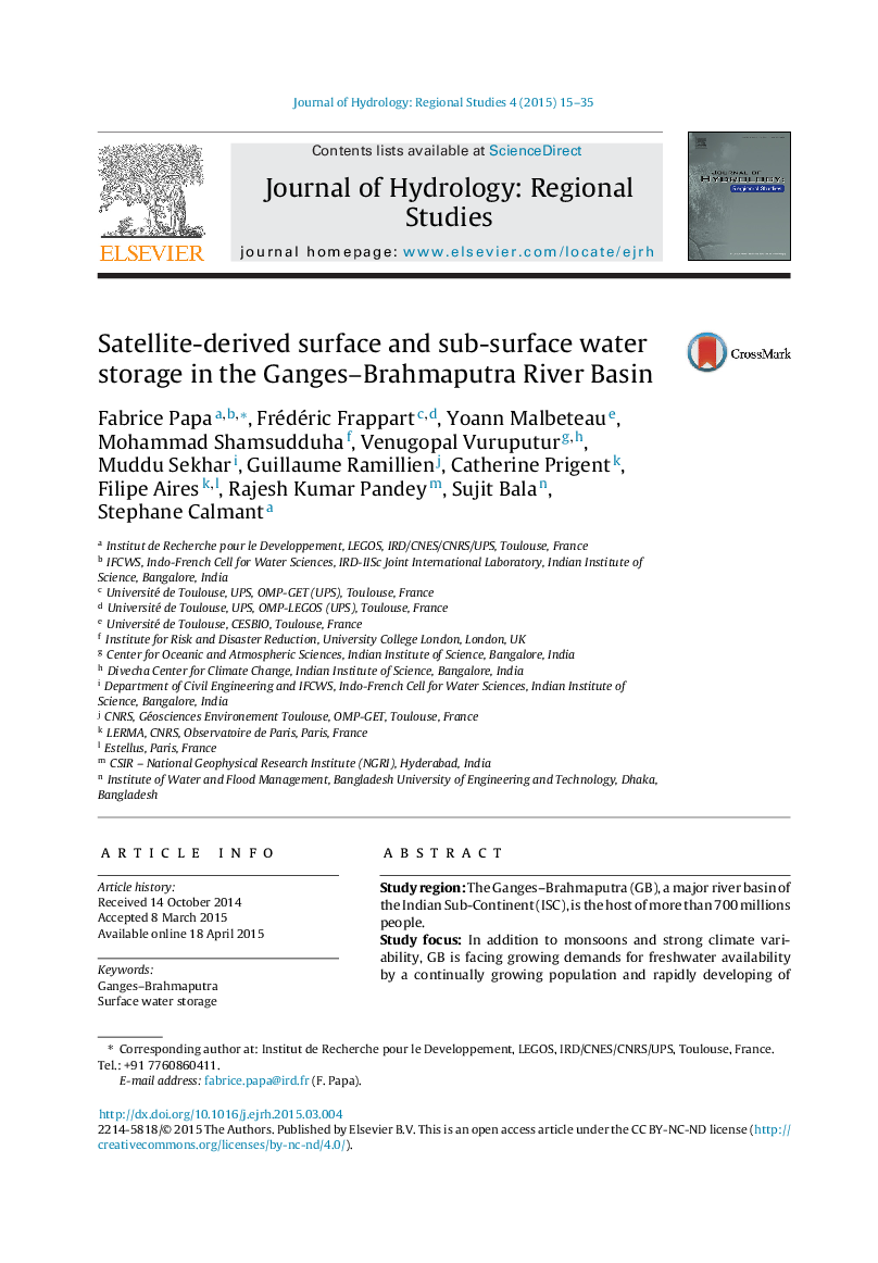 Satellite-derived surface and sub-surface water storage in the Ganges–Brahmaputra River Basin