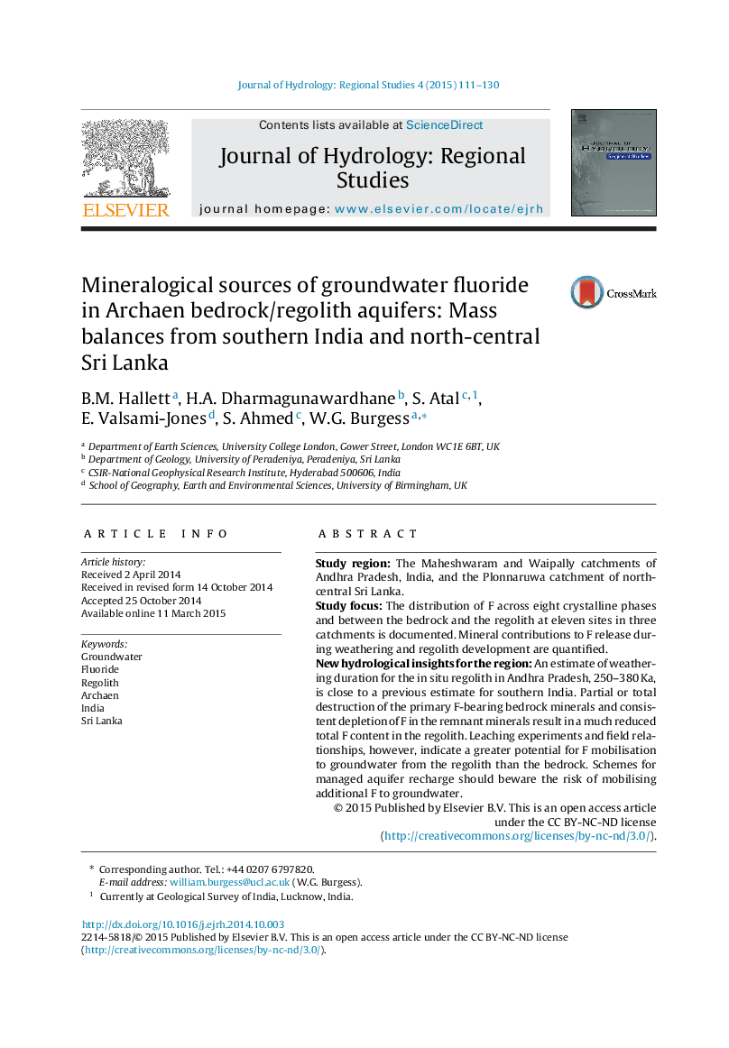 Mineralogical sources of groundwater fluoride in Archaen bedrock/regolith aquifers: Mass balances from southern India and north-central Sri Lanka