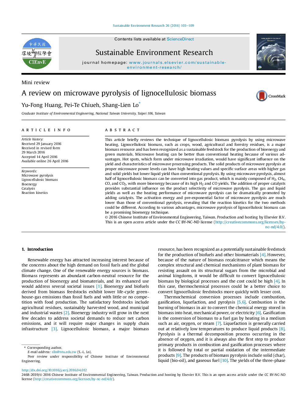 A review on microwave pyrolysis of lignocellulosic biomass 