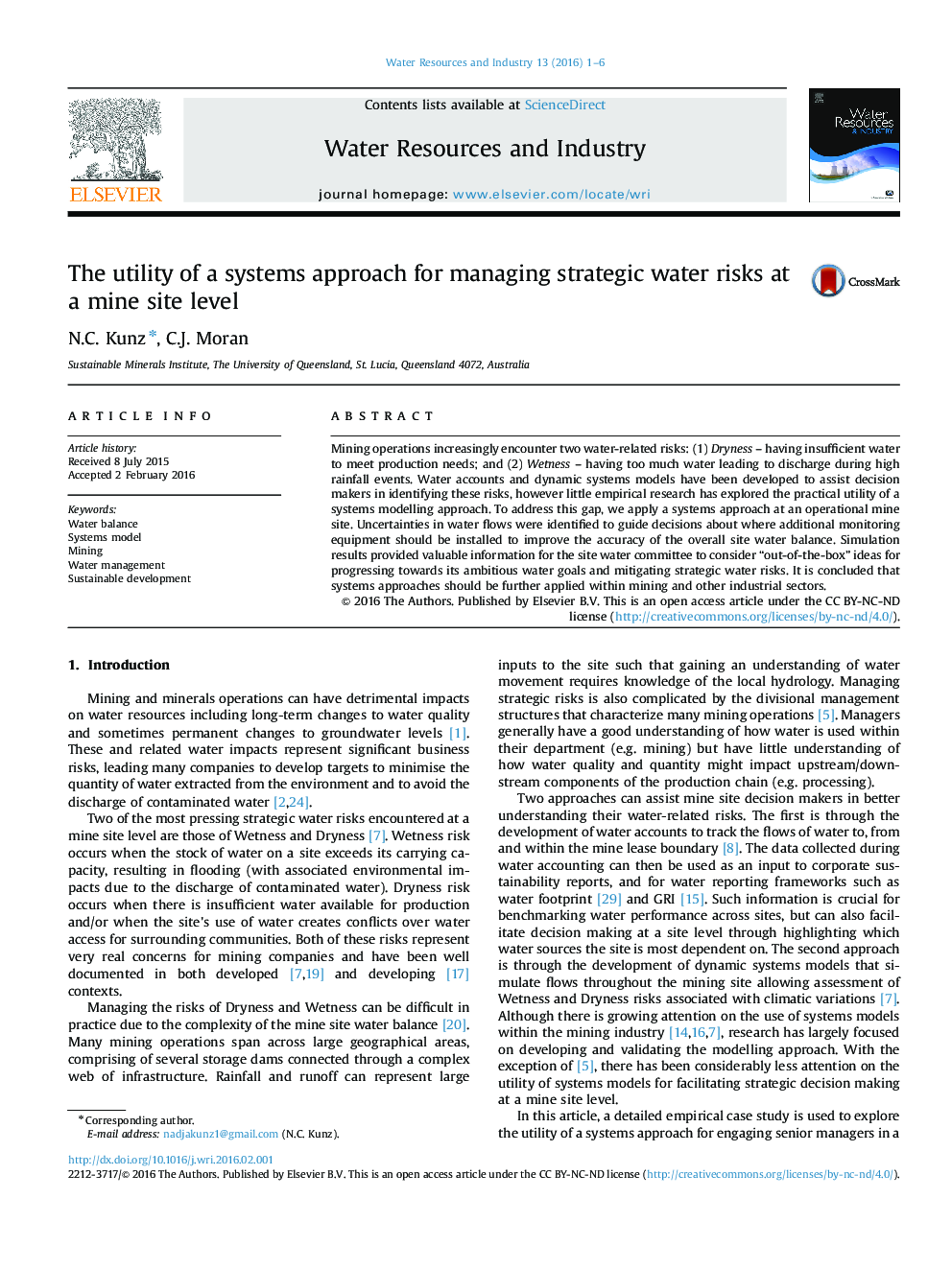 The utility of a systems approach for managing strategic water risks at a mine site level