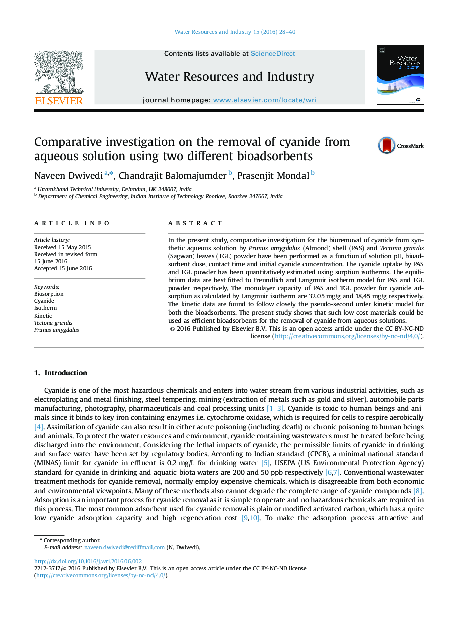 Comparative investigation on the removal of cyanide from aqueous solution using two different bioadsorbents