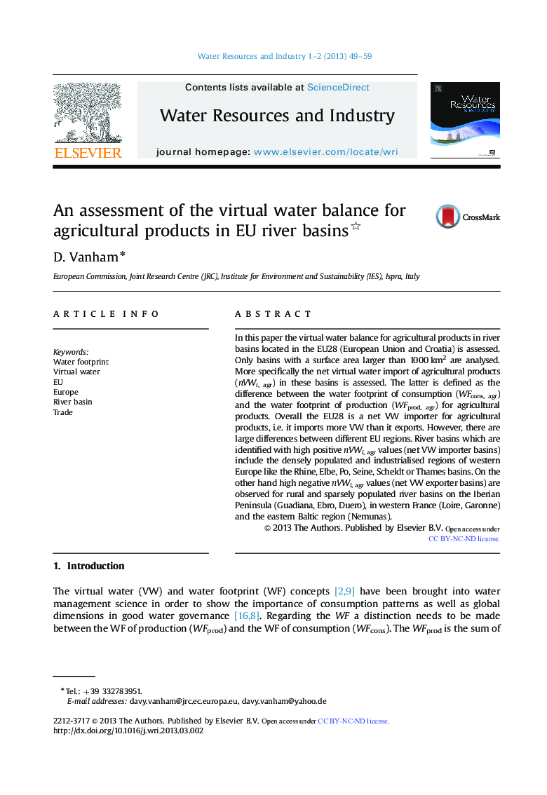 An assessment of the virtual water balance for agricultural products in EU river basins