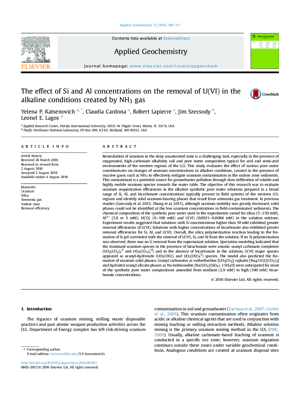 The effect of Si and Al concentrations on the removal of U(VI) in the alkaline conditions created by NH3 gas