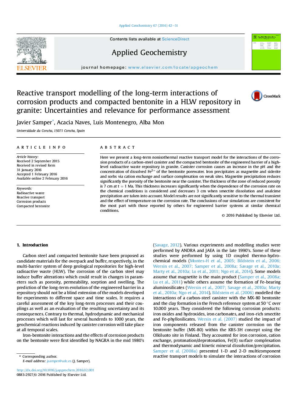 Reactive transport modelling of the long-term interactions of corrosion products and compacted bentonite in a HLW repository in granite: Uncertainties and relevance for performance assessment