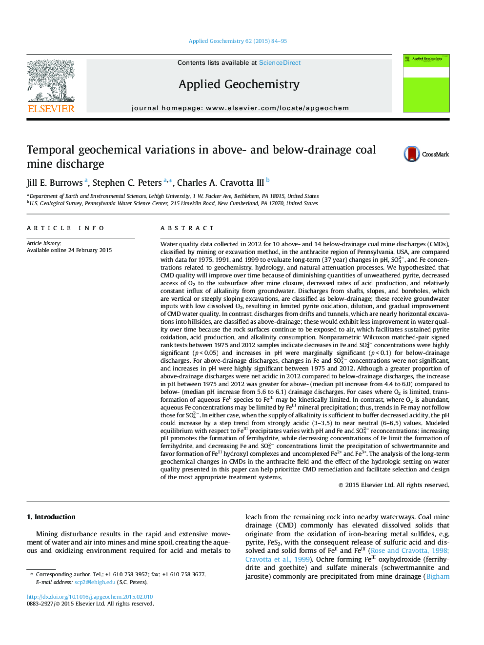 Temporal geochemical variations in above- and below-drainage coal mine discharge