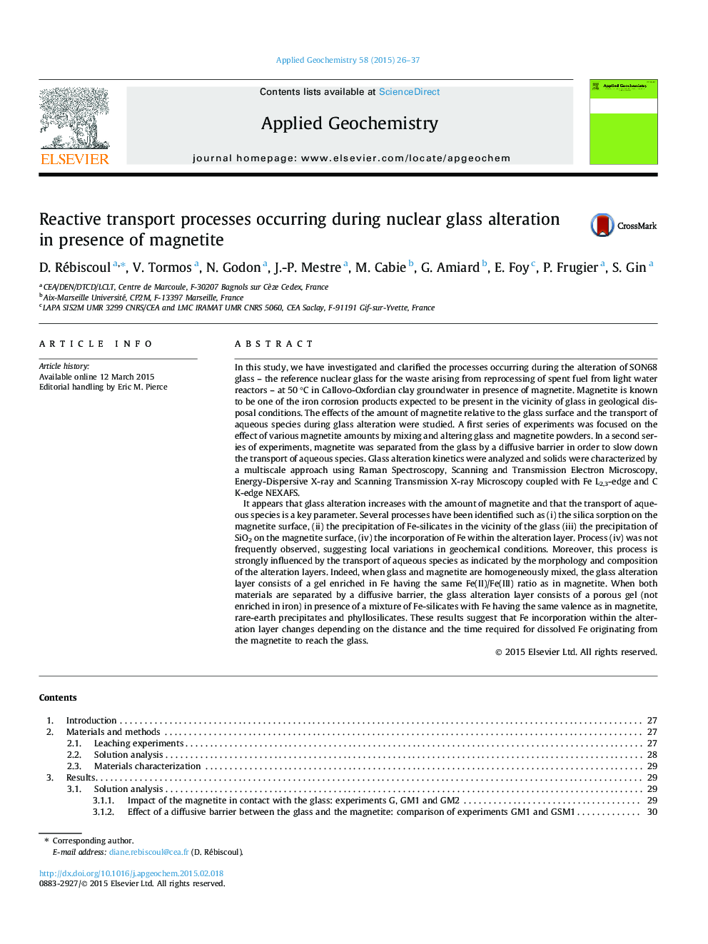 Reactive transport processes occurring during nuclear glass alteration in presence of magnetite