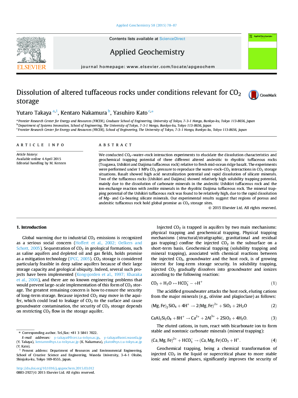 Dissolution of altered tuffaceous rocks under conditions relevant for CO2 storage