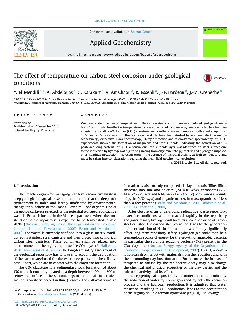 The effect of temperature on carbon steel corrosion under geological conditions