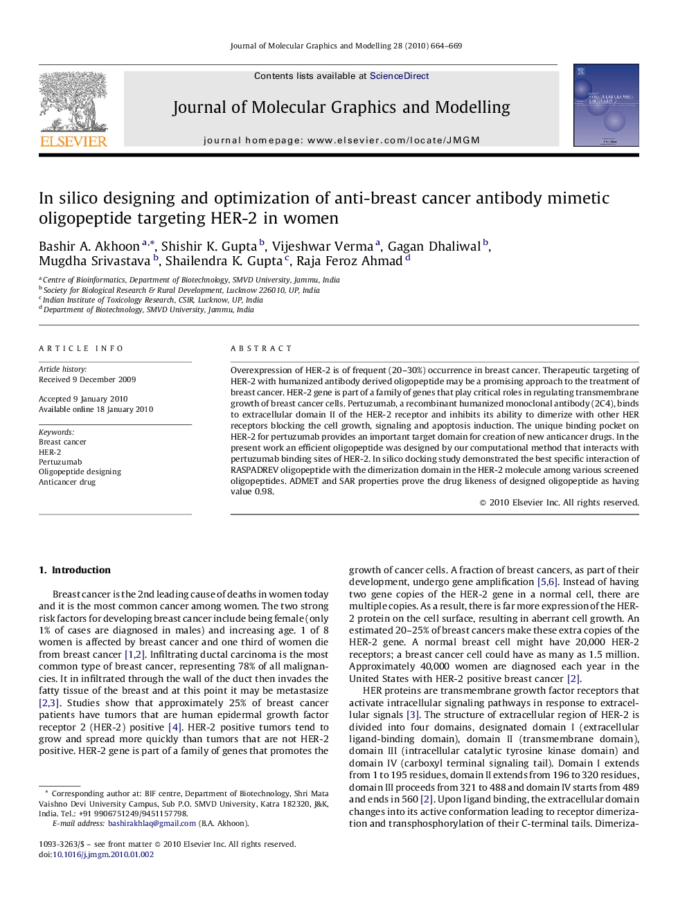 In silico designing and optimization of anti-breast cancer antibody mimetic oligopeptide targeting HER-2 in women