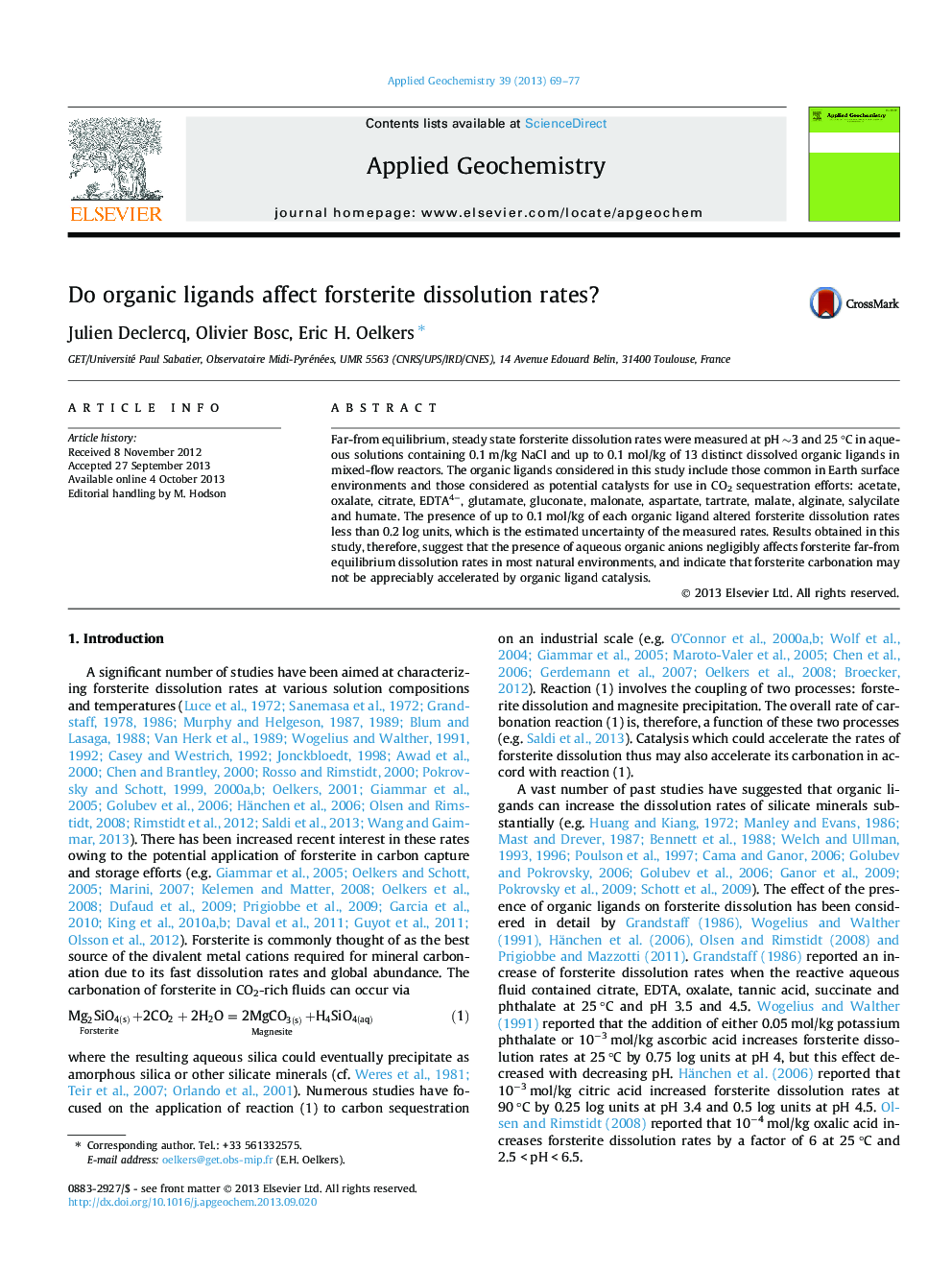Do organic ligands affect forsterite dissolution rates?