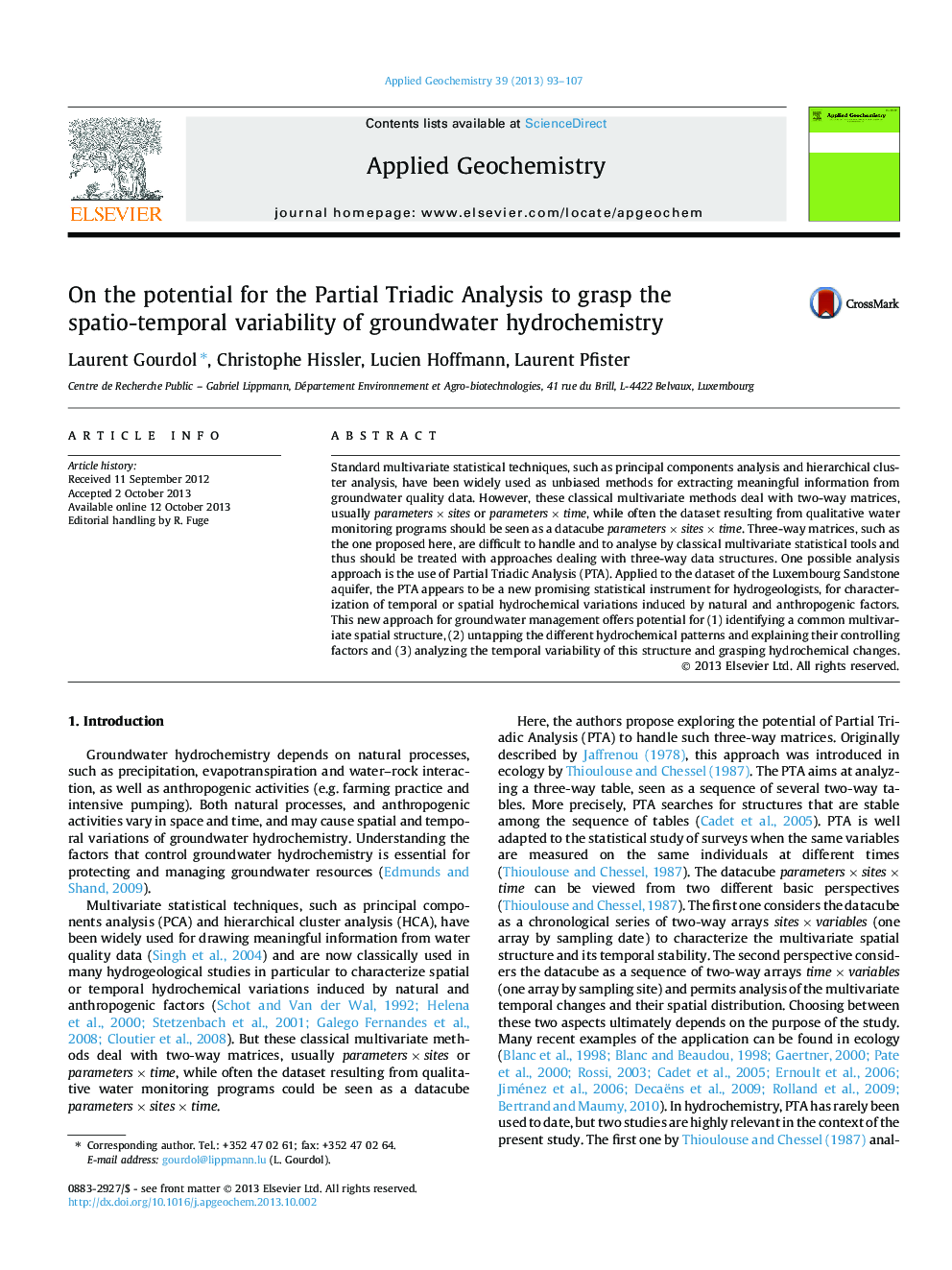 On the potential for the Partial Triadic Analysis to grasp the spatio-temporal variability of groundwater hydrochemistry