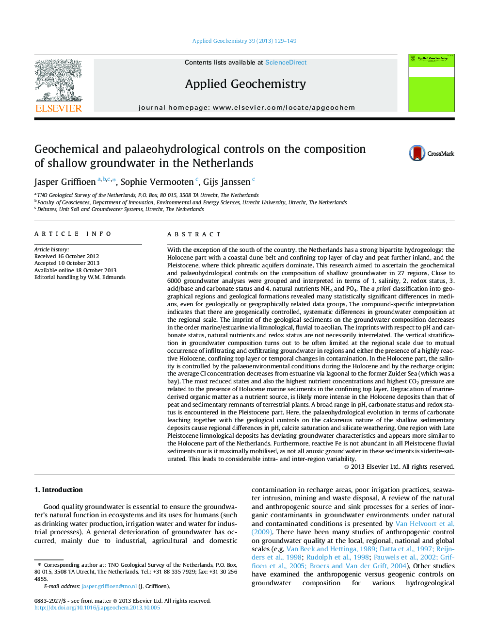 Geochemical and palaeohydrological controls on the composition of shallow groundwater in the Netherlands