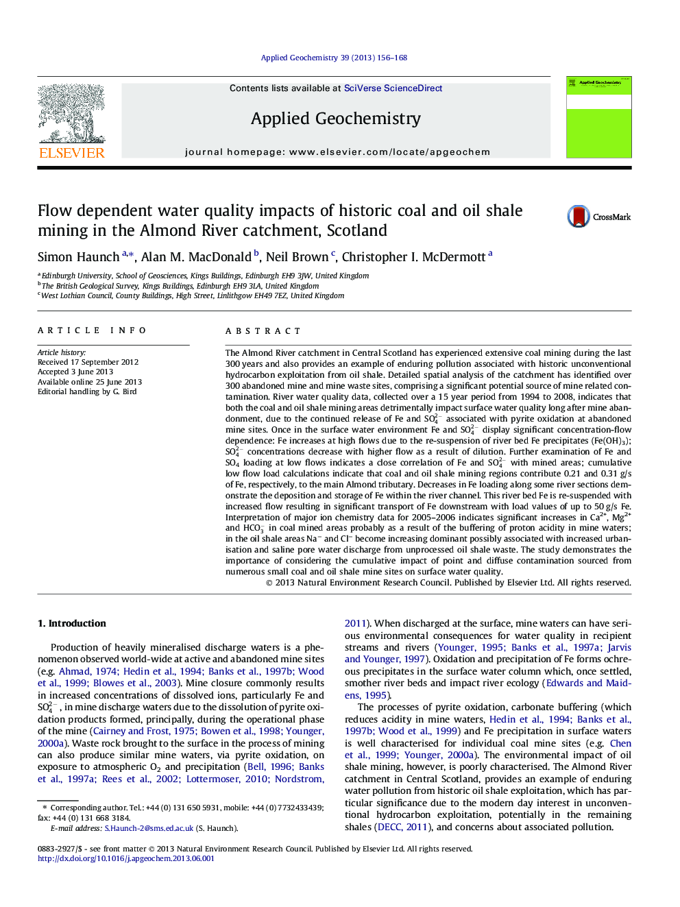 Flow dependent water quality impacts of historic coal and oil shale mining in the Almond River catchment, Scotland