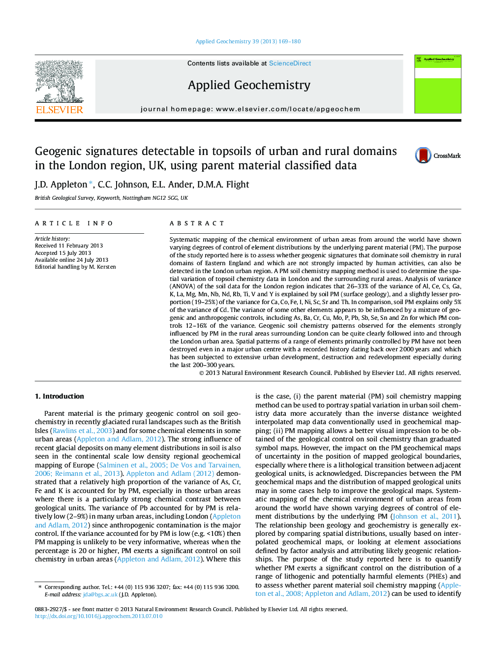 Geogenic signatures detectable in topsoils of urban and rural domains in the London region, UK, using parent material classified data