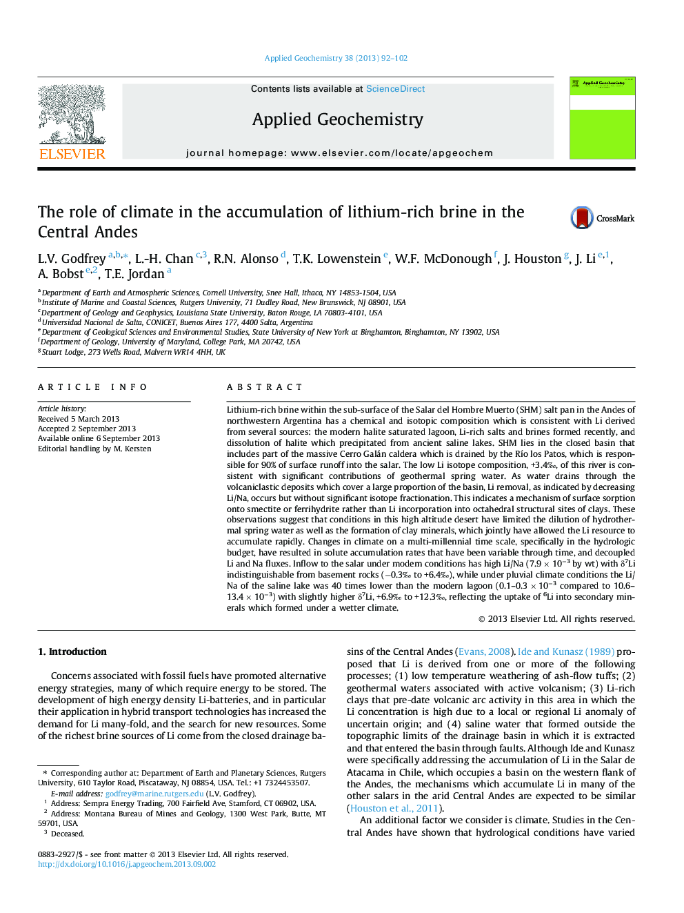 The role of climate in the accumulation of lithium-rich brine in the Central Andes