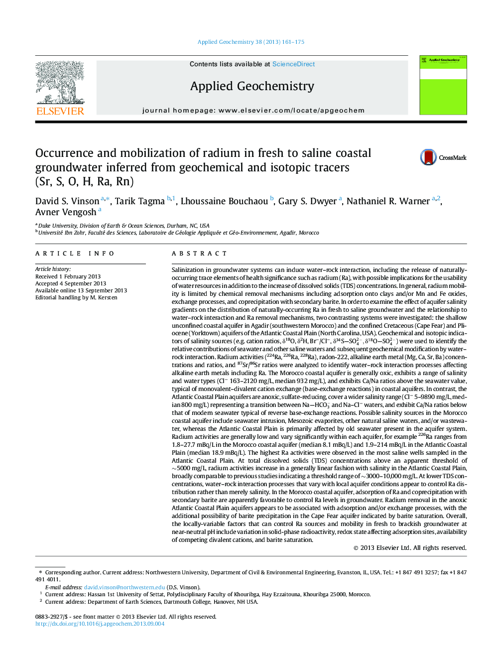 Occurrence and mobilization of radium in fresh to saline coastal groundwater inferred from geochemical and isotopic tracers (Sr, S, O, H, Ra, Rn)