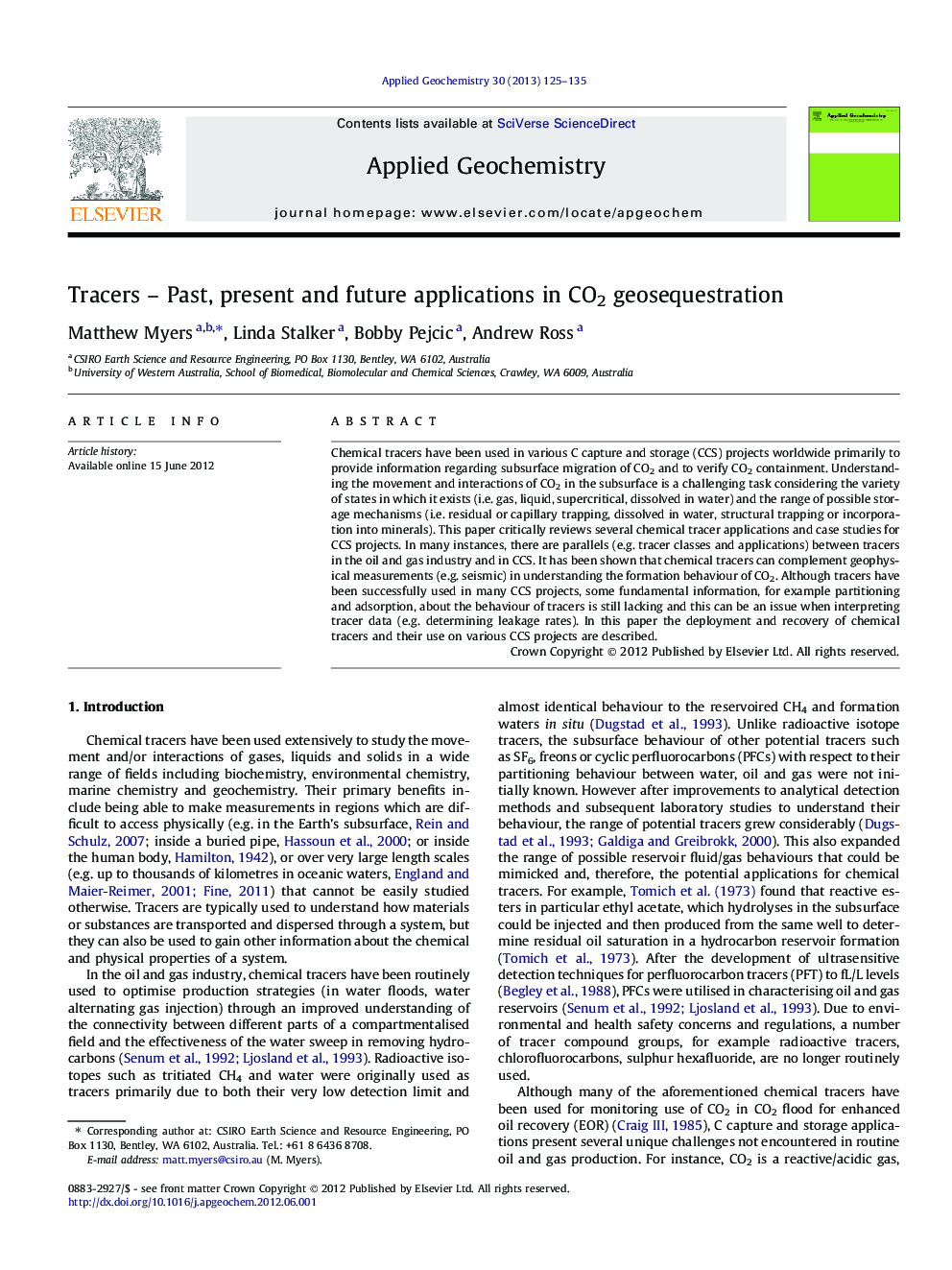 Tracers – Past, present and future applications in CO2 geosequestration