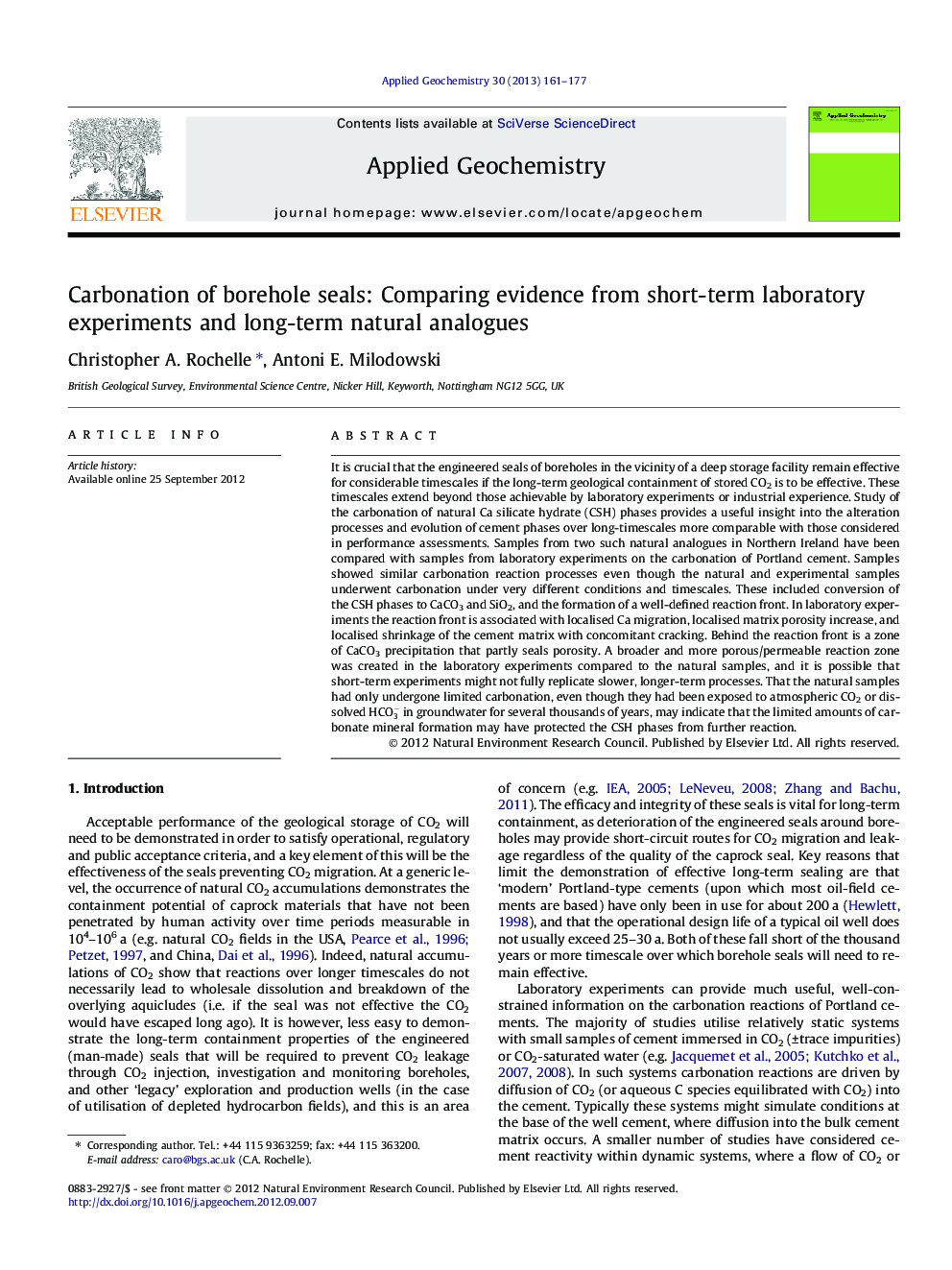Carbonation of borehole seals: Comparing evidence from short-term laboratory experiments and long-term natural analogues