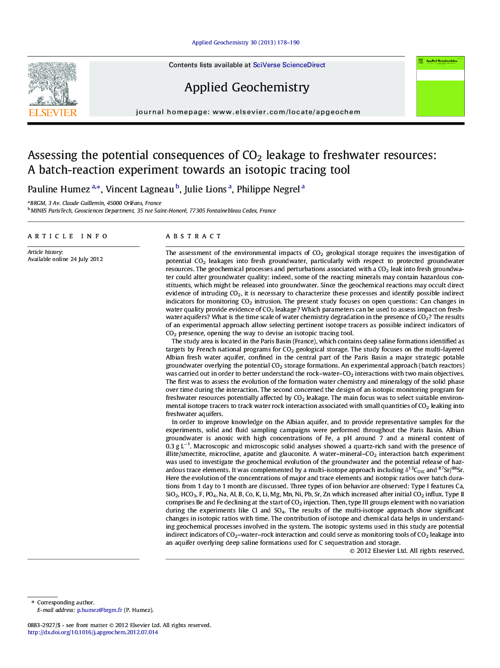Assessing the potential consequences of CO2 leakage to freshwater resources: A batch-reaction experiment towards an isotopic tracing tool