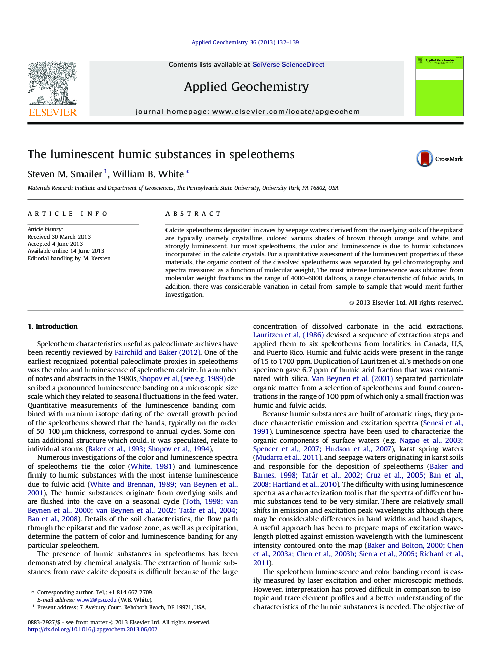 The luminescent humic substances in speleothems
