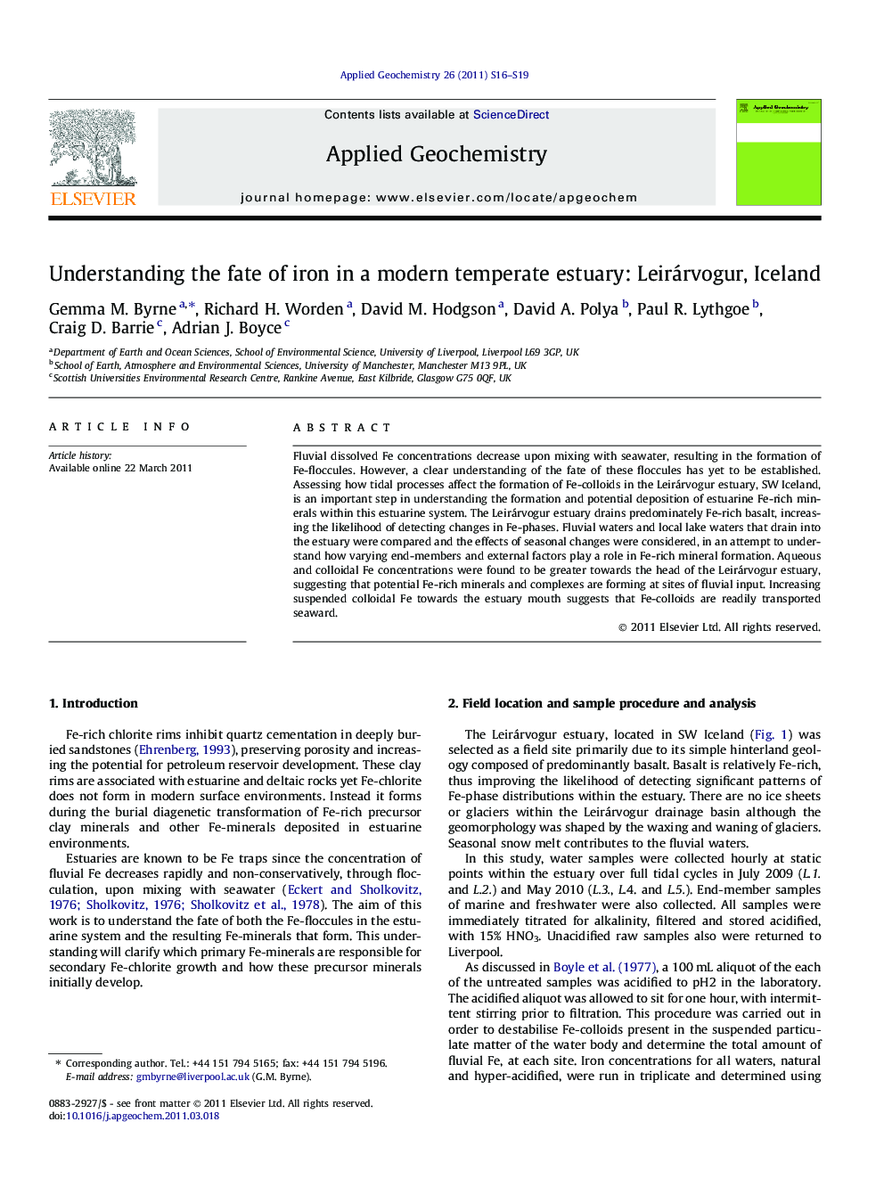 Understanding the fate of iron in a modern temperate estuary: Leirárvogur, Iceland