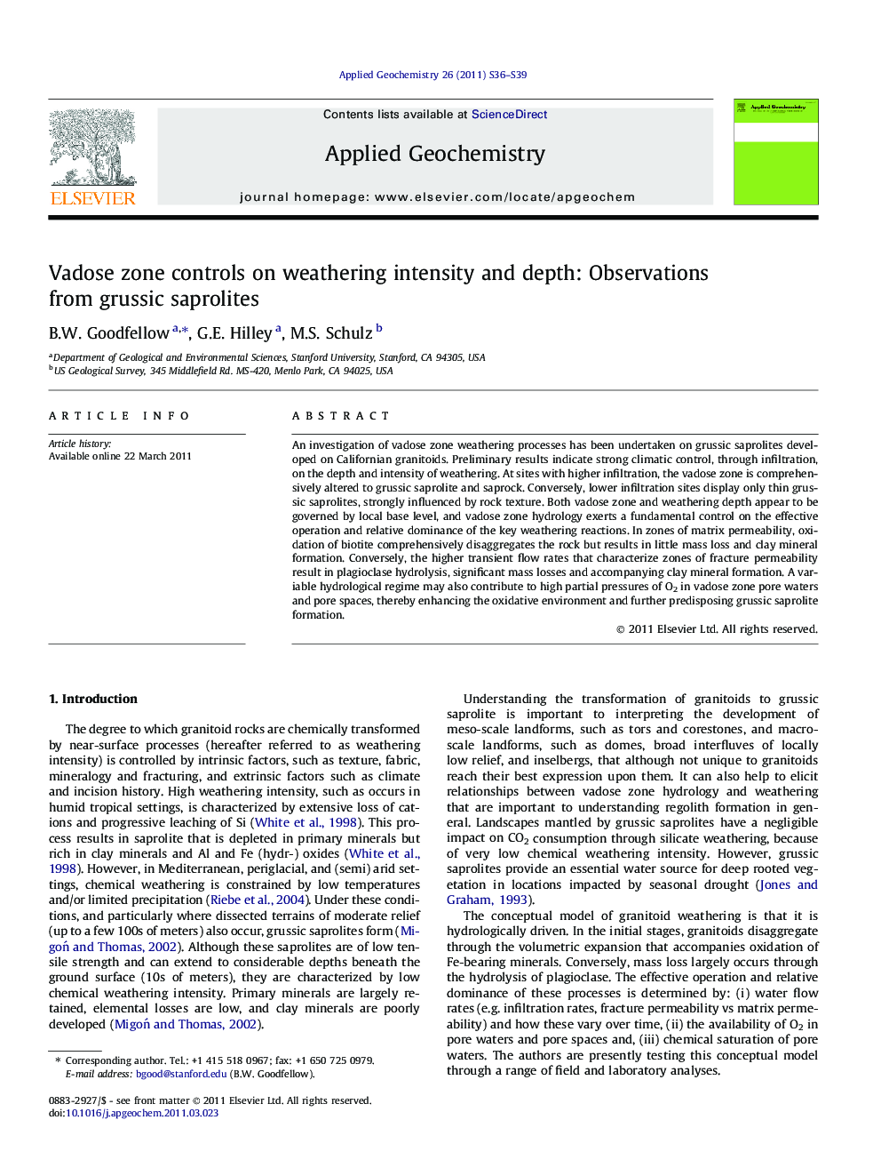 Vadose zone controls on weathering intensity and depth: Observations from grussic saprolites
