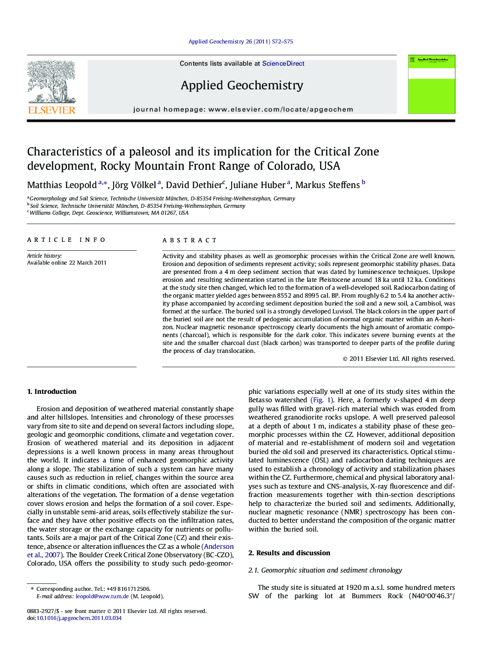 Characteristics of a paleosol and its implication for the Critical Zone development, Rocky Mountain Front Range of Colorado, USA
