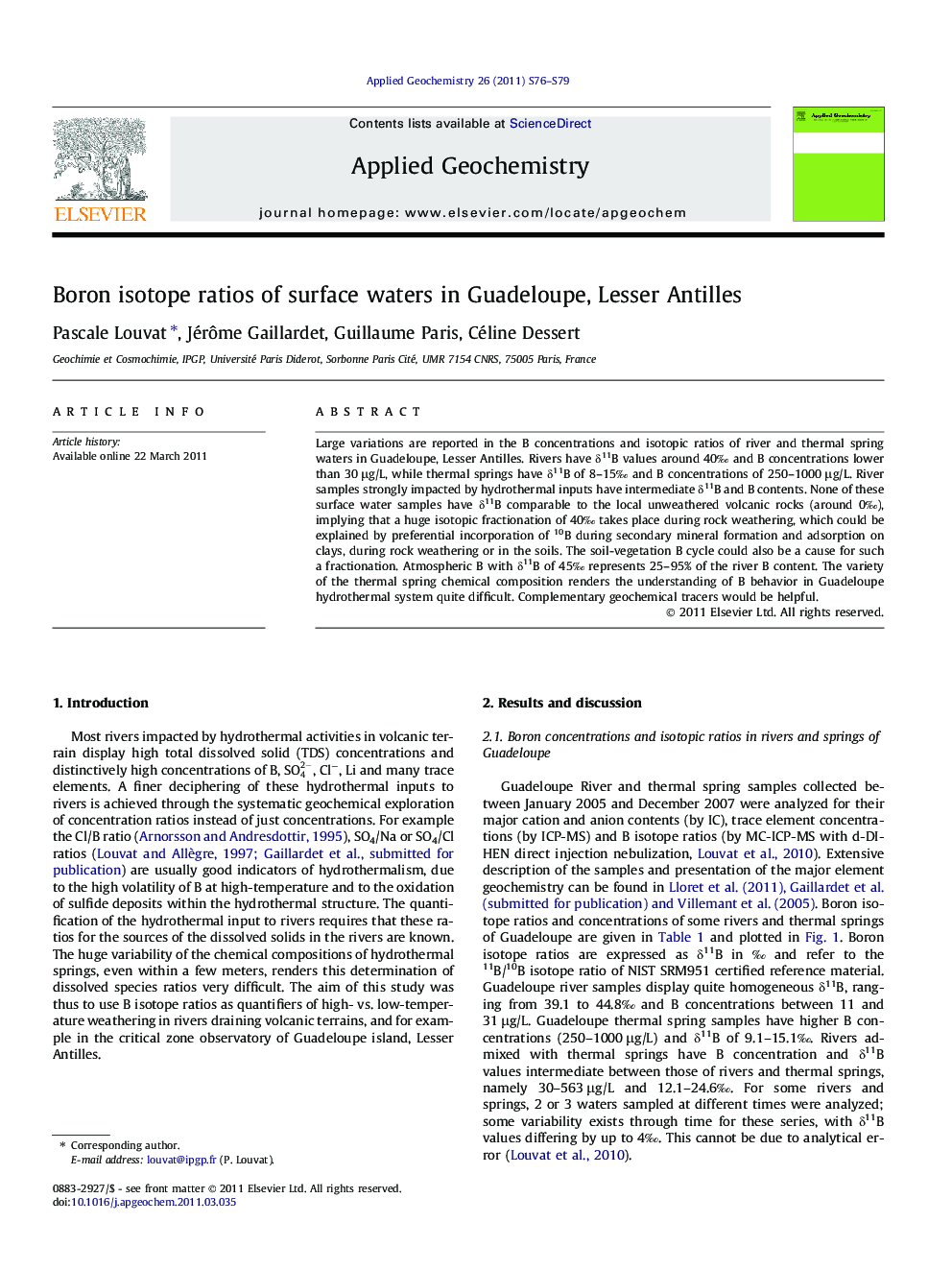 Boron isotope ratios of surface waters in Guadeloupe, Lesser Antilles