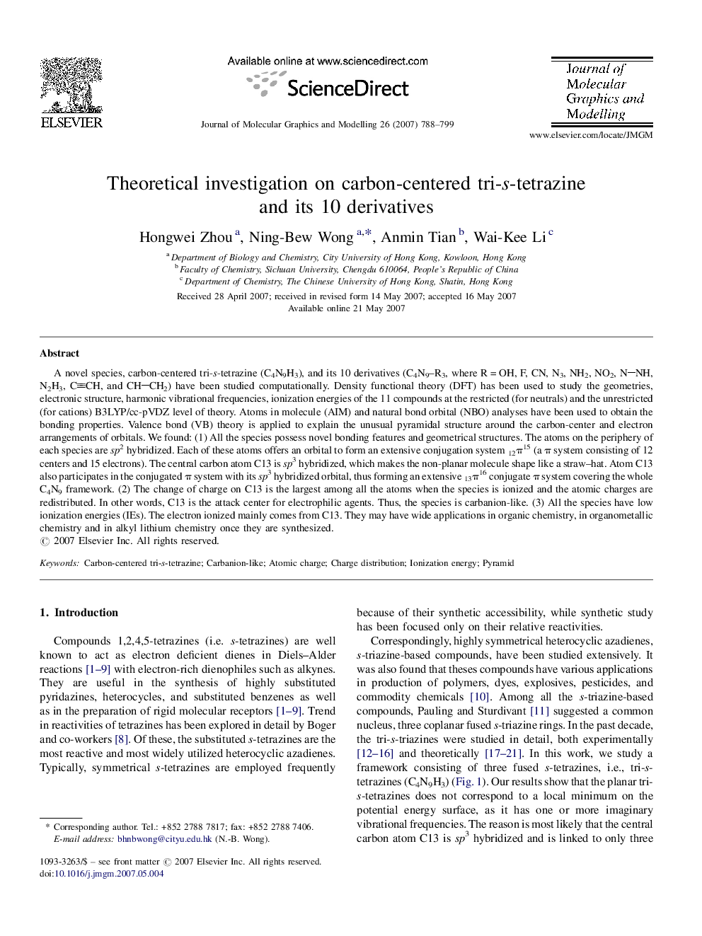 Theoretical investigation on carbon-centered tri-s-tetrazine and its 10 derivatives