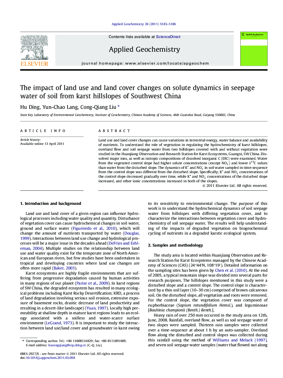 The impact of land use and land cover changes on solute dynamics in seepage water of soil from karst hillslopes of Southwest China