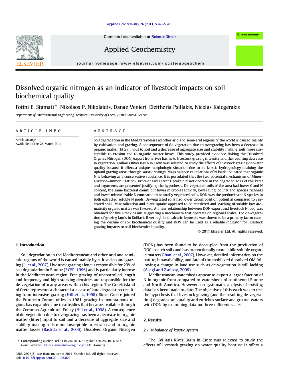 Dissolved organic nitrogen as an indicator of livestock impacts on soil biochemical quality