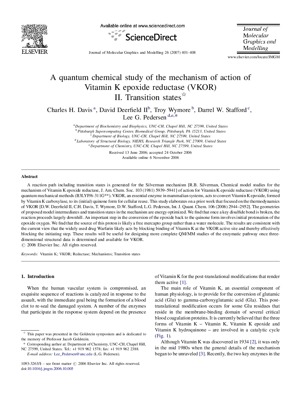 A quantum chemical study of the mechanism of action of Vitamin K epoxide reductase (VKOR) : II. Transition states