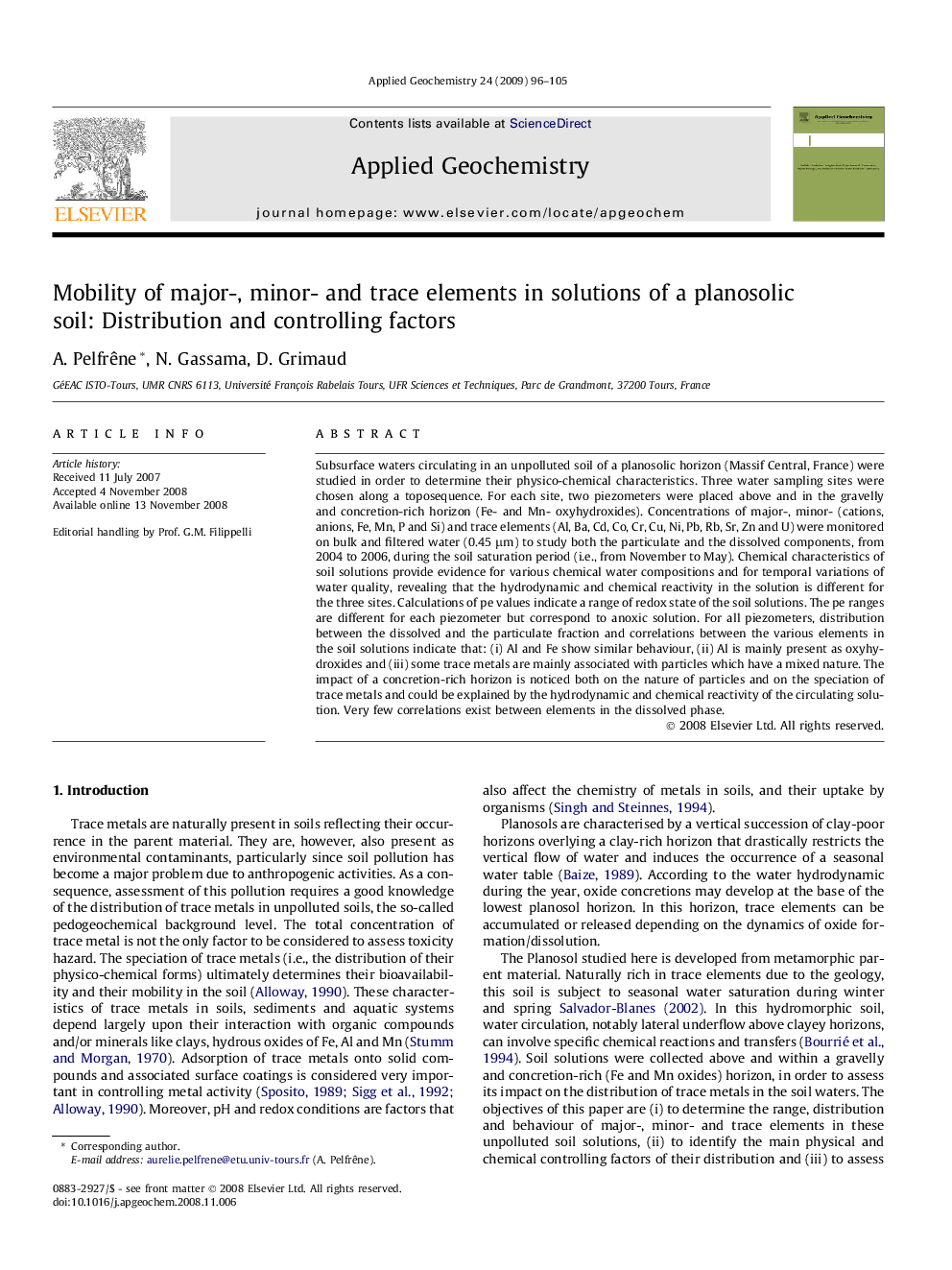 Mobility of major-, minor- and trace elements in solutions of a planosolic soil: Distribution and controlling factors